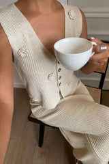 Flower V-Neck Vest and Skirt Sweater Set - Be Juliet