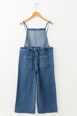 Adjustable Tie Straps Wide Leg Denim Overalls - Be Juliet
