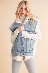 Aemi + CO Denim Patch Sherpa Vest Coat - Be Juliet
