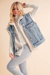 Aemi + CO Denim Patch Sherpa Vest Coat - Be Juliet