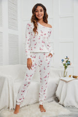 Flamingo Long Sleeve Top and Pants Lounge Set - Be Juliet