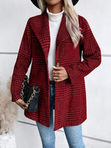 Jenny Plaid Collared Neck Long Sleeve Jacket - Be Juliet