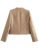 Raw Hem Pocketed Round Neck Jacket - Be Juliet