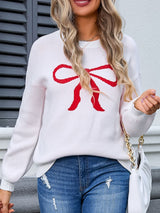 Angel Wings Bow Graphic Round Neck Long Sleeve Sweater - Be Juliet