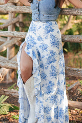 Split Asymmetrical Ruffled Printed Skirt - Be Juliet