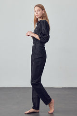 Camille High Waist Flap Pocket Denim Jumpsuit