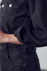 Camille High Waist Flap Pocket Denim Jumpsuit