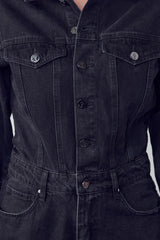 Camille High Waist Flap Pocket Denim Jumpsuit