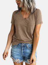 Pocketed V-Neck Short Sleeve T-Shirt - Be Juliet