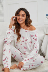 Flamingo Long Sleeve Top and Pants Lounge Set - Be Juliet