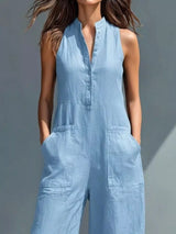 Button Front Sleeveless Jumpsuit - Be Juliet