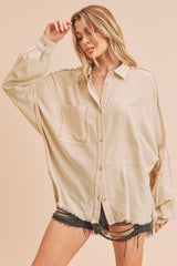 Aemi + Co Raw Edge Exposed Seam Collared Neck Long Sleeve Shirt - Be Juliet