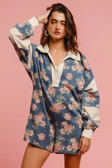 Chantalle Floral Denim Romper – Contrast Collar