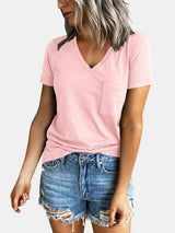 Pocketed V-Neck Short Sleeve T-Shirt - Be Juliet