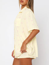 Valentine's Day Printed Collared Neck Short Sleeve Top and Shorts Set - Be Juliet