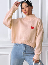 Heart Turtleneck Long Sleeve Sweater - Be Juliet