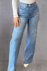 Bella Rhinestone Straight Jeans - Be Juliet