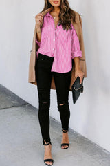 Angelina Striped Button Up Long Sleeve Shirt - Be Juliet
