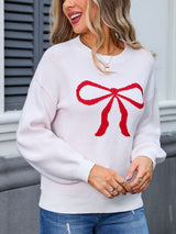 Angel Wings Bow Graphic Round Neck Long Sleeve Sweater - Be Juliet