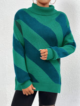 Chic Stripes Dropped Shoulder Turtleneck Sweater - Be Juliet