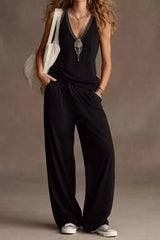 V-Neck Tank and Wide Leg Pants Set - Be Juliet