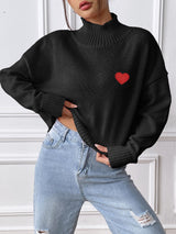 Heart Turtleneck Long Sleeve Sweater - Be Juliet