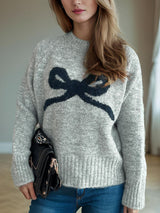 Bow Round Neck Long Sleeve Sweater - Be Juliet