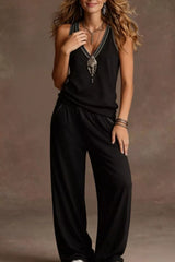 V-Neck Tank and Wide Leg Pants Set - Be Juliet