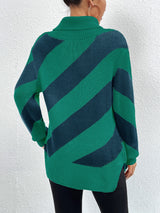 Chic Stripes Dropped Shoulder Turtleneck Sweater - Be Juliet