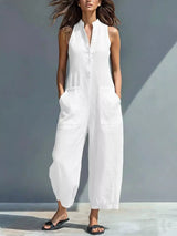 Button Front Sleeveless Jumpsuit - Be Juliet