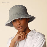 Clara Wide Brim Frayed Bucket Hat – Natural