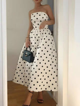 Polka Dot Strapless Midi Dress - Be Juliet