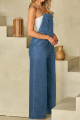 Adjustable Tie Straps Wide Leg Denim Overalls - Be Juliet