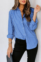 Angelina Striped Button Up Long Sleeve Shirt - Be Juliet