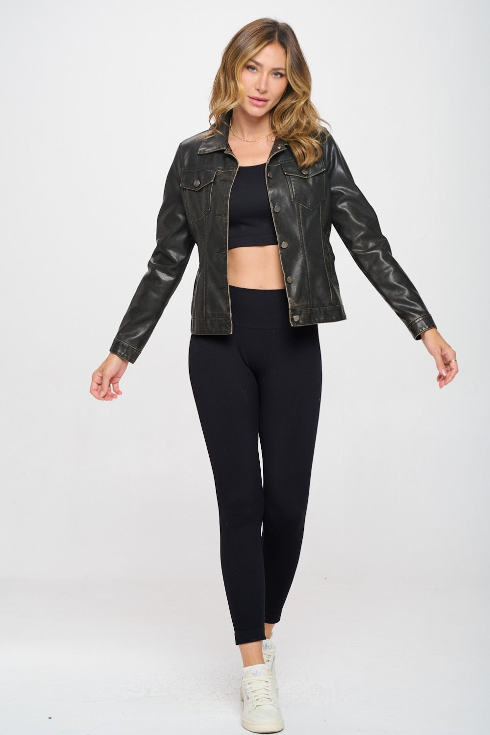 Coalition LA Button Down Cargo Vegan Leather Shacket - Be Juliet