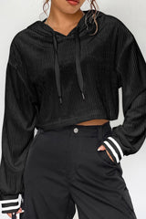 Drawstring Drop Shoulder Long Sleeve Hoodie - Be Juliet