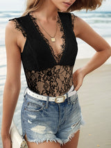Lace Backless V-Neck Sleeveless Bodysuit - Be Juliet