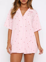 Valentine's Day Printed Collared Neck Short Sleeve Top and Shorts Set - Be Juliet