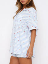 Valentine's Day Printed Collared Neck Short Sleeve Top and Shorts Set - Be Juliet