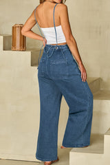 Adjustable Tie Straps Wide Leg Denim Overalls - Be Juliet