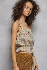 Isabelle Floral Embroidered Lace Cami (Taupe) - Be Juliet