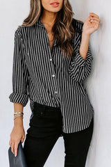 Angelina Striped Button Up Long Sleeve Shirt - Be Juliet
