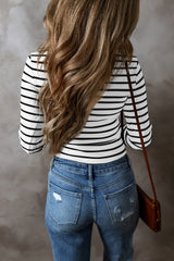 Striped V-Neck Long Sleeve Top - Be Juliet