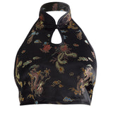 Lana Dragon Embroidered Halter Vest – Noir