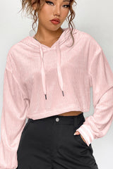Drawstring Drop Shoulder Long Sleeve Hoodie - Be Juliet