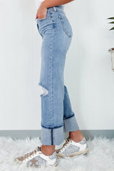 Distressed Straight Jeans with Pockets - Be Juliet