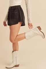 Aemi + Co Frayed Hem Elastic Waist Denim Shorts - Be Juliet