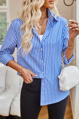 Angelina Striped Button Up Long Sleeve Shirt - Be Juliet