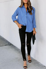 Angelina Striped Button Up Long Sleeve Shirt - Be Juliet