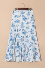 Split Asymmetrical Ruffled Printed Skirt - Be Juliet